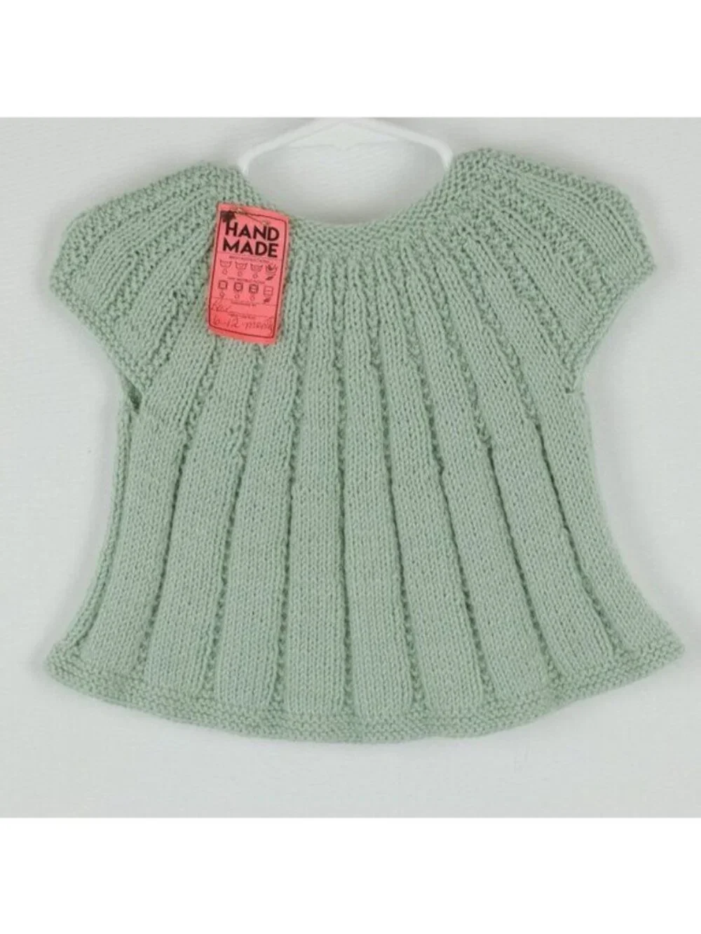 Handmade Infant Size 6-12 Months Green Ribbed Cap Sleeve Button Up Cardigan